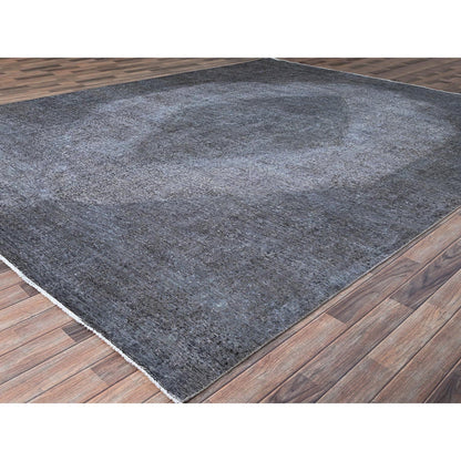 Overdyed & Vintage Wool Hand Knotted Rug Grey Gray 9.9X12.7 -O086935