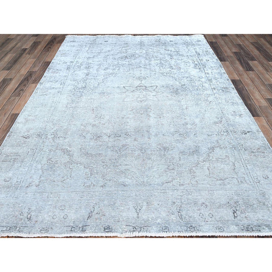 Overdyed & Vintage Wool Hand Knotted Rug Grey Gray 5.11X8.10 -O086937