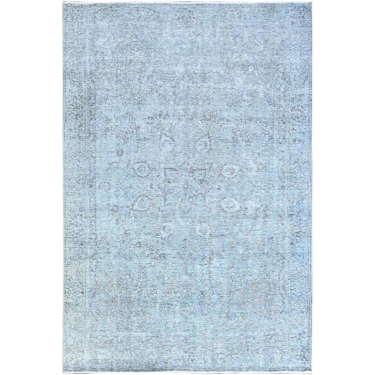 Blue 6'0" x 8'9" Overdyed & Vintage Hand knotted Wool Rug - Sku: O086938