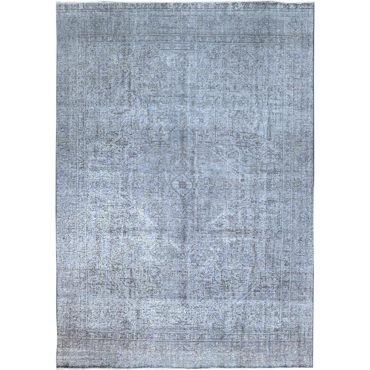 Gray 8'10" x 12'4" Overdyed & Vintage Hand knotted Wool Rug - Sku: O086940
