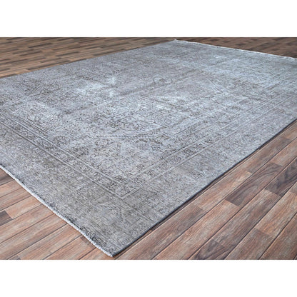 Overdyed & Vintage Wool Hand Knotted Rug Grey Gray 8.10X12.4 -O086940
