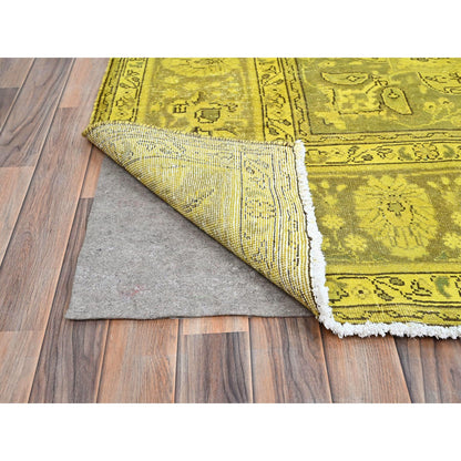 Overdyed & Vintage Wool Hand Knotted Rug Yellow Green 9.8X12.6 -O086942