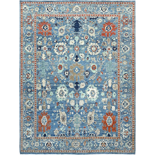 Overdyed & Vintage Wool Hand Knotted Rug Blue Niagara Blue 9.0X11.9 -O086943