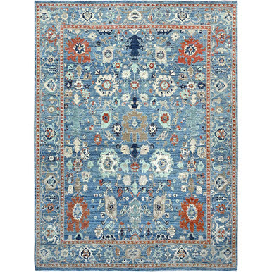 Overdyed & Vintage Wool Hand Knotted Rug Blue Niagara Blue 9.0X11.9 -O086943