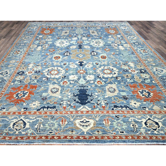 Overdyed & Vintage Wool Hand Knotted Rug Blue Niagara Blue 9.0X11.9 -O086943