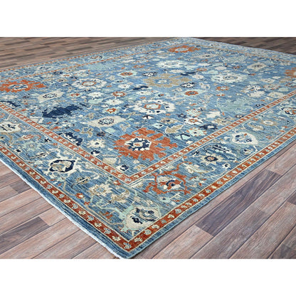 Overdyed & Vintage Wool Hand Knotted Rug Blue Niagara Blue 9.0X11.9 -O086943