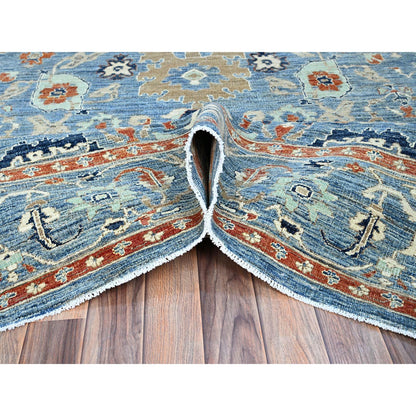 Overdyed & Vintage Wool Hand Knotted Rug Blue Niagara Blue 9.0X11.9 -O086943