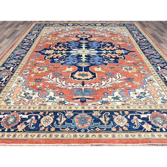 Heriz Wool Hand Knotted Rug Red Blue 9.2X11.9 -O086945