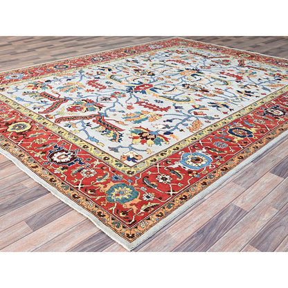 Heriz Wool Hand Knotted Rug Grey Red 8.10X11.8 -O086948