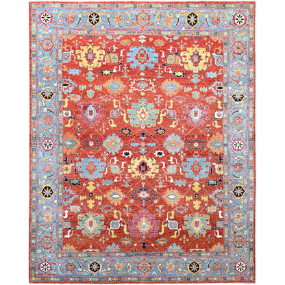 Heriz Wool Hand Knotted Rug Red Blue 8.0X10.0 -O086954