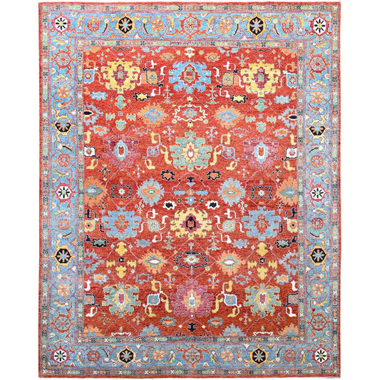 Heriz Wool Hand Knotted Rug Red Blue 8.0X10.0 -O086954