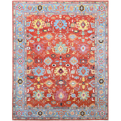 Heriz Wool Hand Knotted Rug Red Blue 8.0X10.0 -O086954