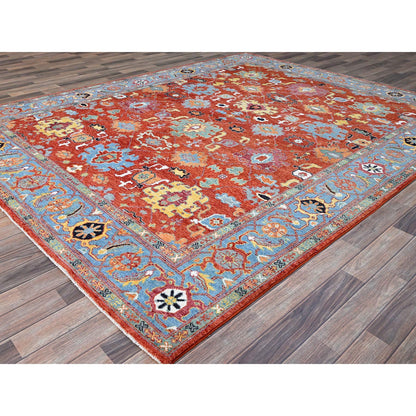 Heriz Wool Hand Knotted Rug Red Blue 8.0X10.0 -O086954