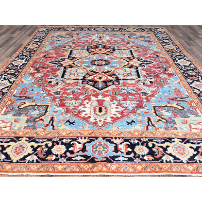 Heriz Wool Hand Knotted Rug Pink Blue 9.2X11.8 -O086955