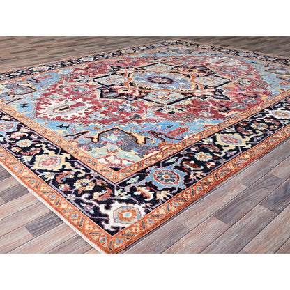 Heriz Wool Hand Knotted Rug Pink Blue 9.2X11.8 -O086955