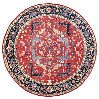 Heriz Wool Hand Knotted Rug Red Blue 7.11X8.0 -O086956