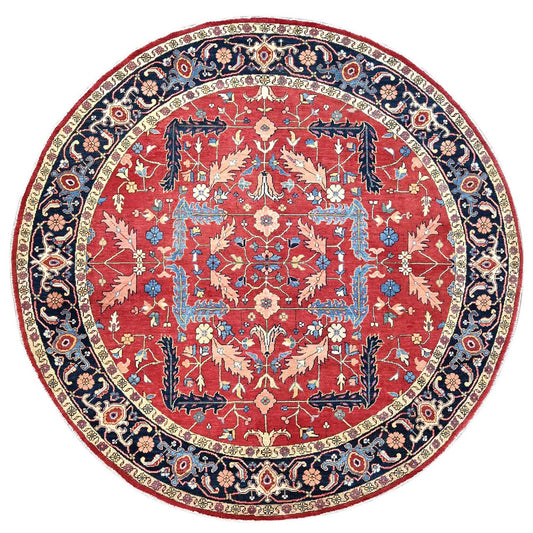 Heriz Wool Hand Knotted Rug Red Blue 7.11X8.0 -O086956