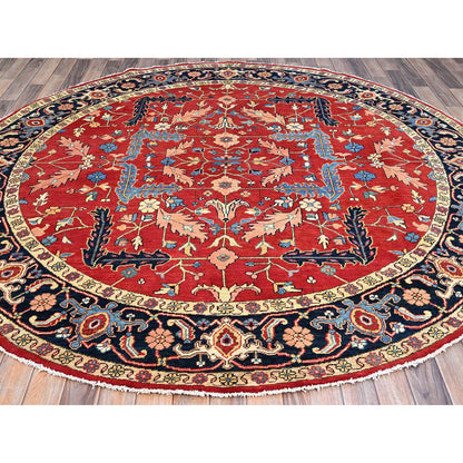 Heriz Wool Hand Knotted Rug Red Blue 7.11X8.0 -O086956