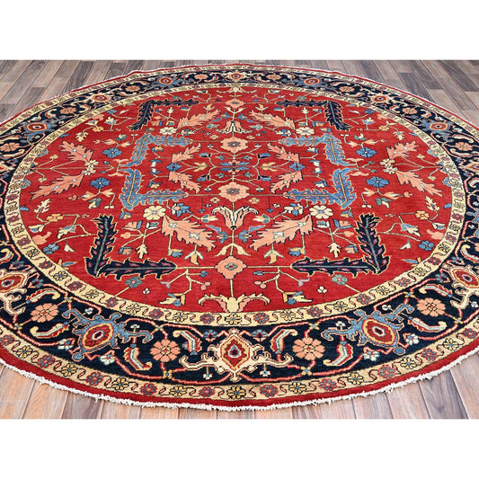Heriz Wool Hand Knotted Rug Red Blue 7.11X8.0 -O086956