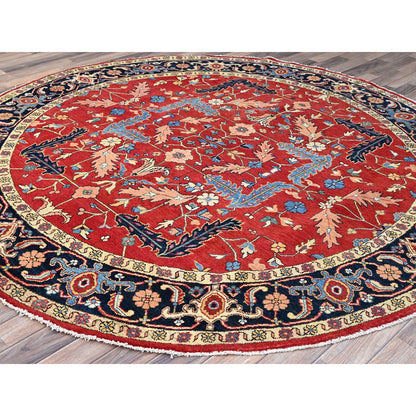 Heriz Wool Hand Knotted Rug Red Blue 7.11X8.0 -O086956