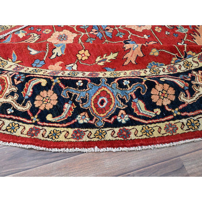 Heriz Wool Hand Knotted Rug Red Blue 7.11X8.0 -O086956