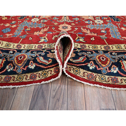 Heriz Wool Hand Knotted Rug Red Blue 7.11X8.0 -O086956