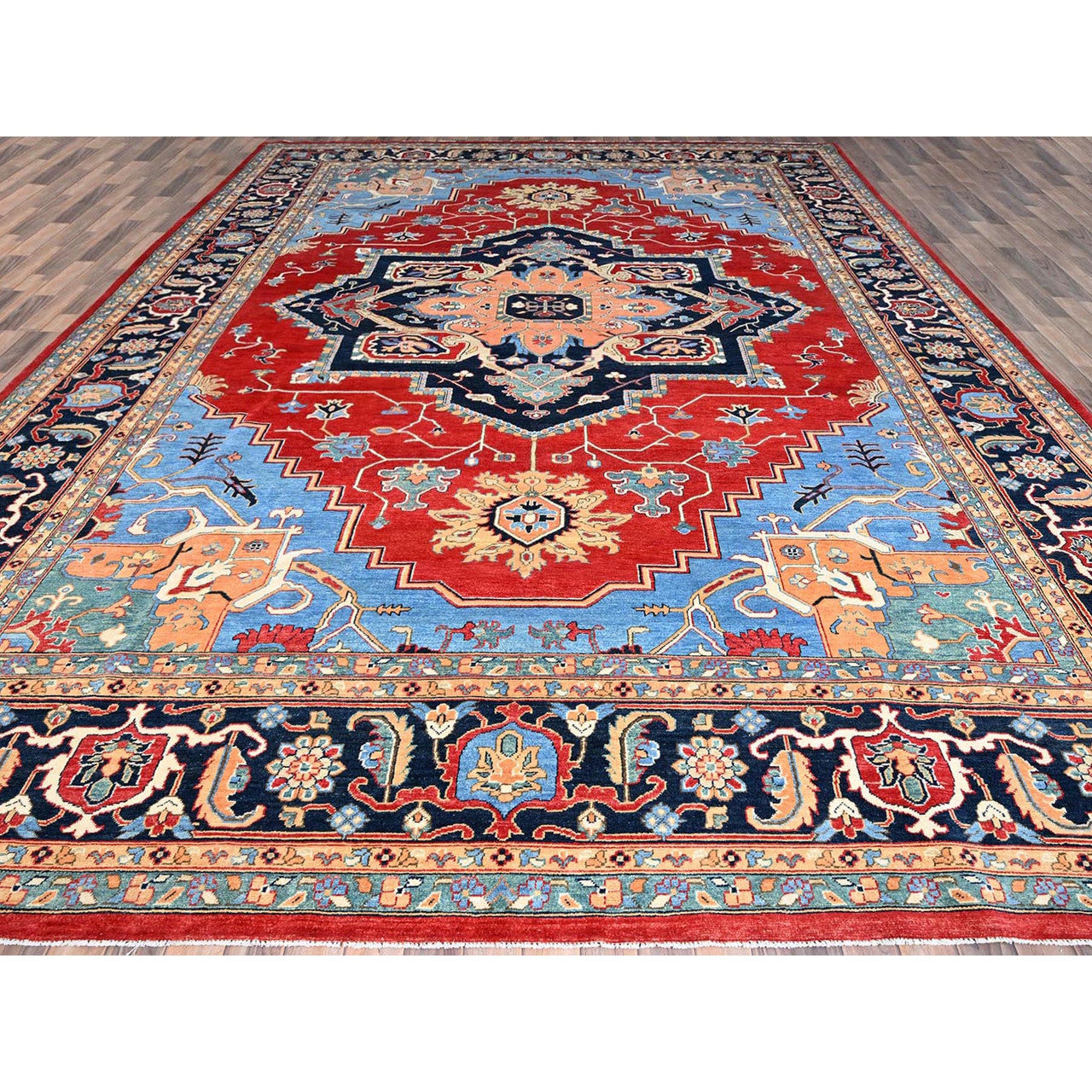 Red 12'0" x 17'2" Heriz Hand knotted Wool Rug - Sku: O086959