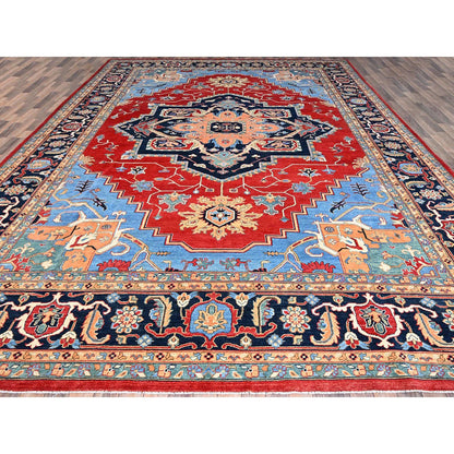 Heriz Wool Hand Knotted Rug Red Blue 12.0X17.2 -O086959