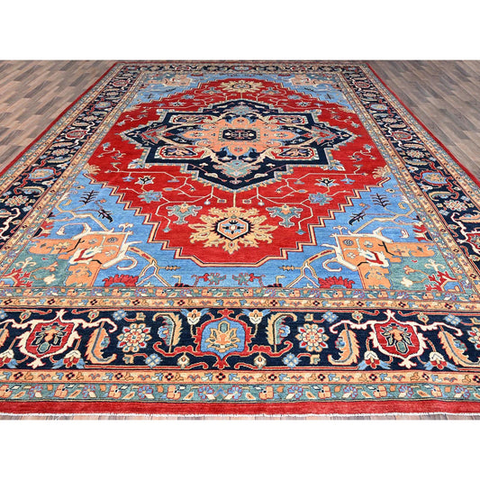 Heriz Wool Hand Knotted Rug Red Blue 12.0X17.2 -O086959