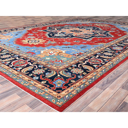 Heriz Wool Hand Knotted Rug Red Blue 12.0X17.2 -O086959