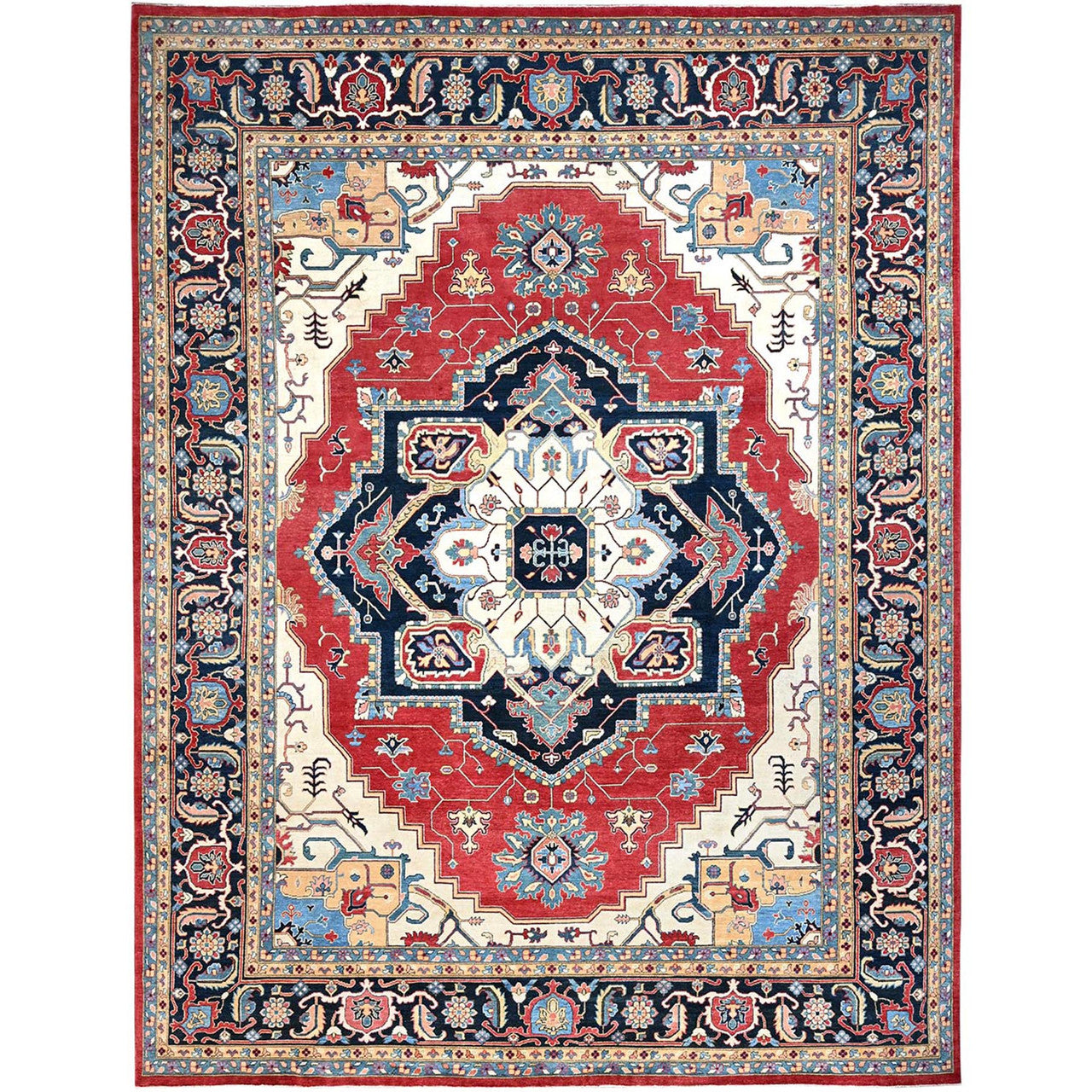 Red 12'1" x 15'9" Heriz Hand knotted Wool Rug - Sku: O086960