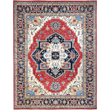 Heriz Wool Hand Knotted Rug Red Blue 12.1X15.9 -O086960
