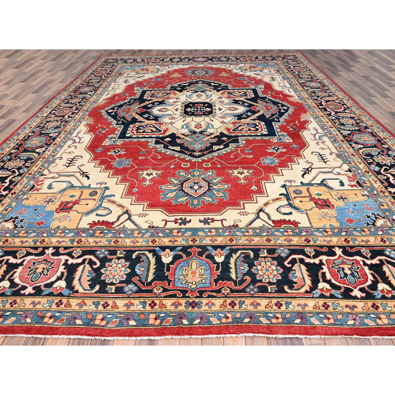 Red 12'1" x 15'9" Heriz Hand knotted Wool Rug - Sku: O086960