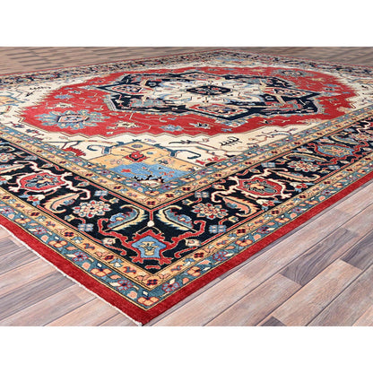 Heriz Wool Hand Knotted Rug Red Blue 12.1X15.9 -O086960