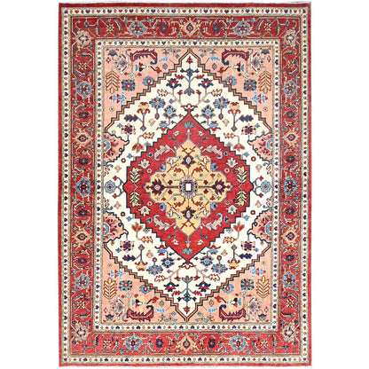 Heriz Wool Hand Knotted Rug Ivory Red 6.1X8.9 -O086961