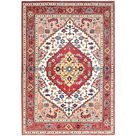 Heriz Wool Hand Knotted Rug Ivory Red 6.1X8.9 -O086961
