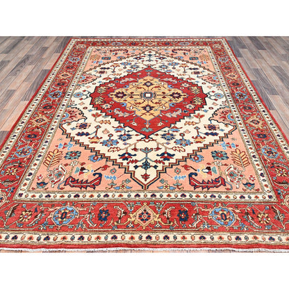 Heriz Wool Hand Knotted Rug Ivory Red 6.1X8.9 -O086961
