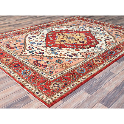 Heriz Wool Hand Knotted Rug Ivory Red 6.1X8.9 -O086961