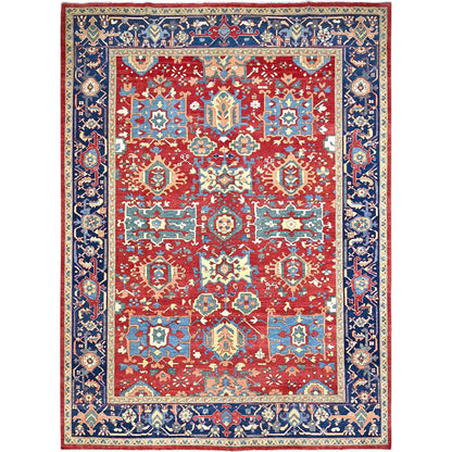 Heriz Wool Hand Knotted Rug Red Blue 9.10X13.1 -O086962
