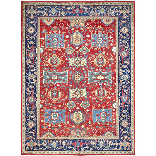 Heriz Wool Hand Knotted Rug Red Blue 9.10X13.1 -O086962
