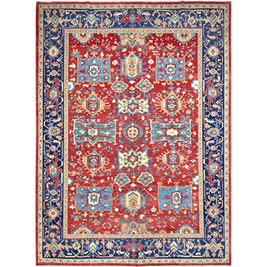 Heriz Wool Hand Knotted Rug Red Blue 9.10X13.1 -O086962