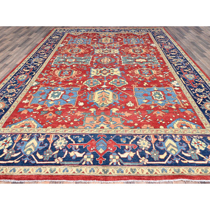 Heriz Wool Hand Knotted Rug Red Blue 9.10X13.1 -O086962