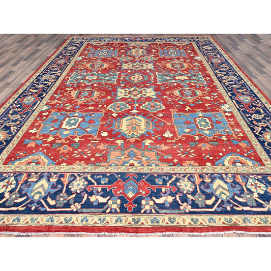 Heriz Wool Hand Knotted Rug Red Blue 9.10X13.1 -O086962
