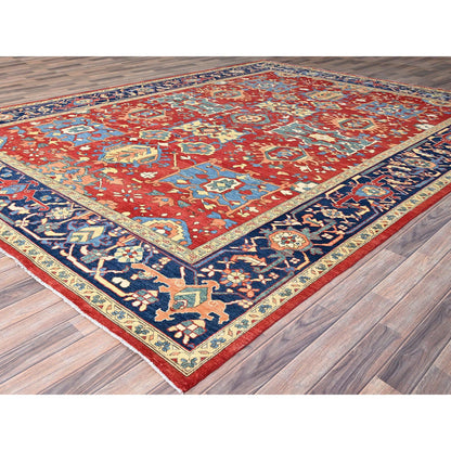Heriz Wool Hand Knotted Rug Red Blue 9.10X13.1 -O086962