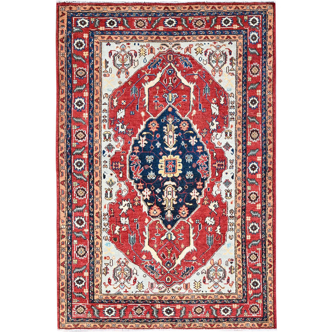 Heriz Wool Hand Knotted Rug Grey Red 4.0X5.10 -O086967