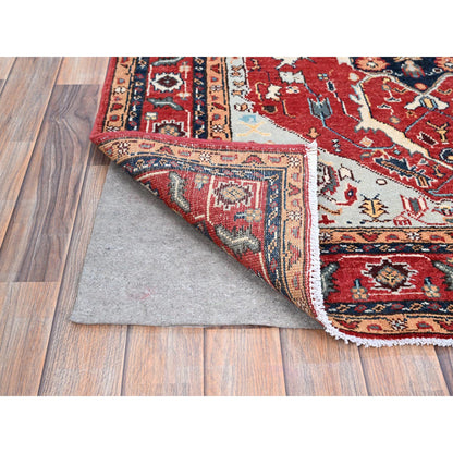 Heriz Wool Hand Knotted Rug Grey Red 4.0X5.10 -O086967