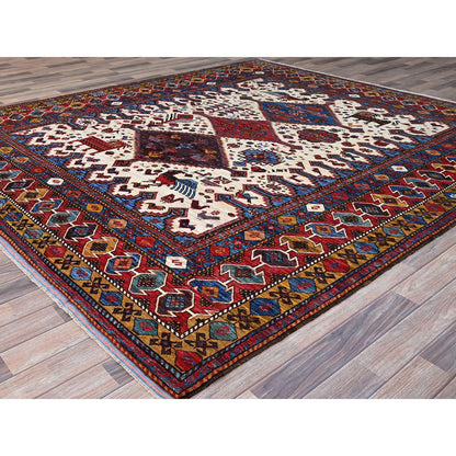 Tribal & Geometric Wool Hand Knotted Rug Ivory Red 8.4X9.3 -O086976