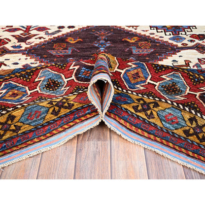 Tribal & Geometric Wool Hand Knotted Rug Ivory Red 8.4X9.3 -O086976