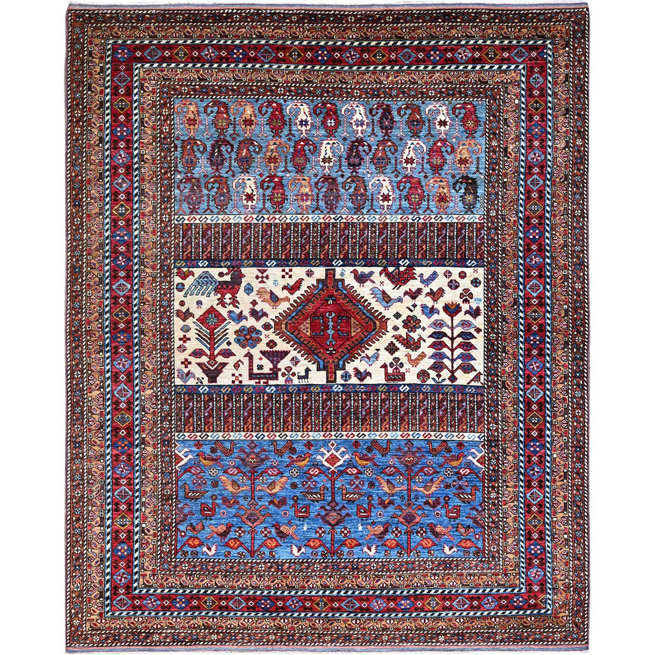 Blue 8'9" x 10'5" Tribal & Geometric Hand knotted Wool Rug - Sku: O086977