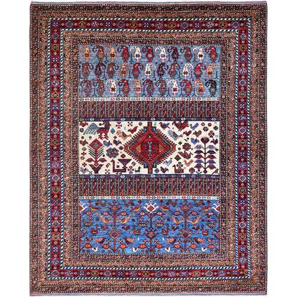 Tribal & Geometric Wool Hand Knotted Rug Blue Red 8.9X10.5 -O086977